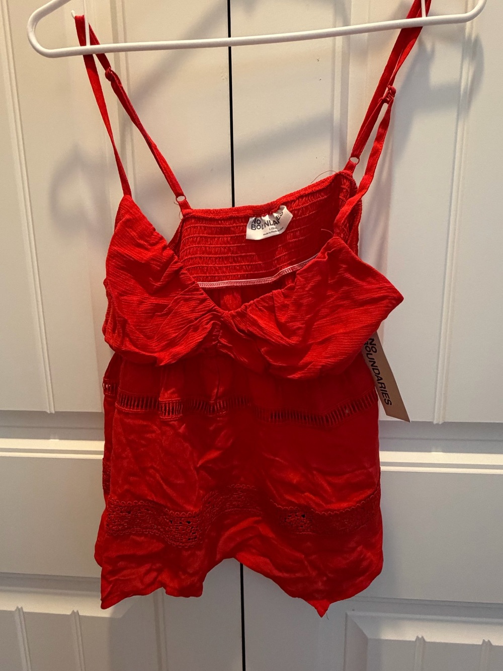 No Boundaries Bright Red Smocked Strapless Top